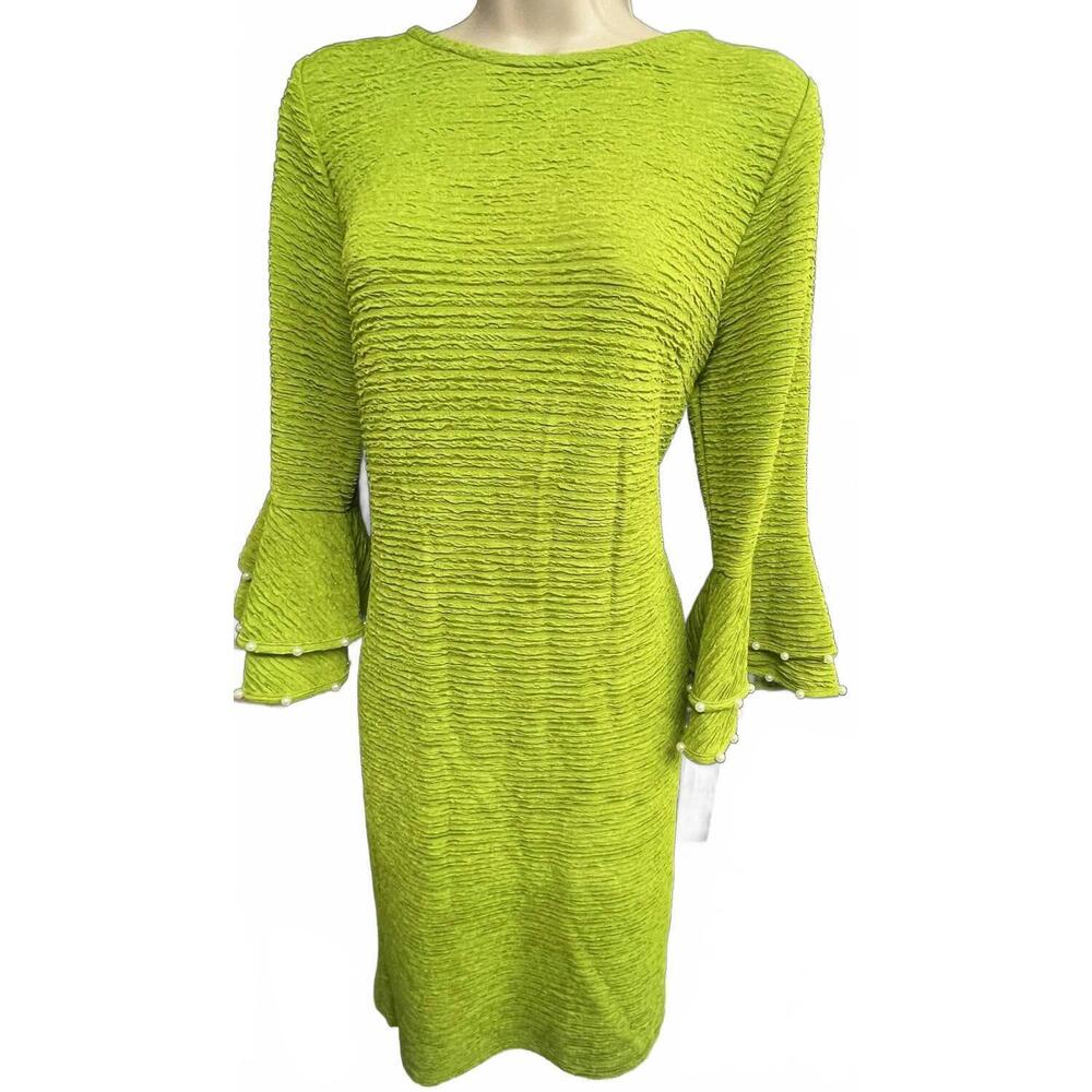 NEW ALLEN KAY women's pearl semi sleeve dress in green